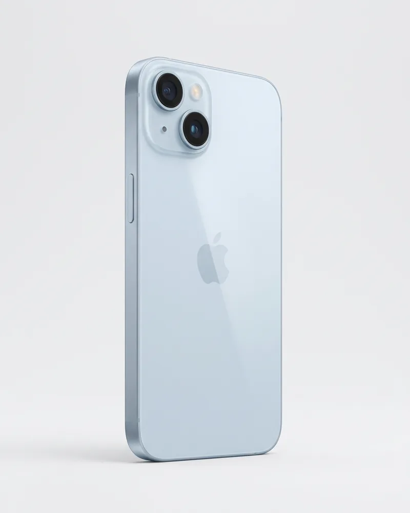 iPhone 15 na cor Azul, visto de trás