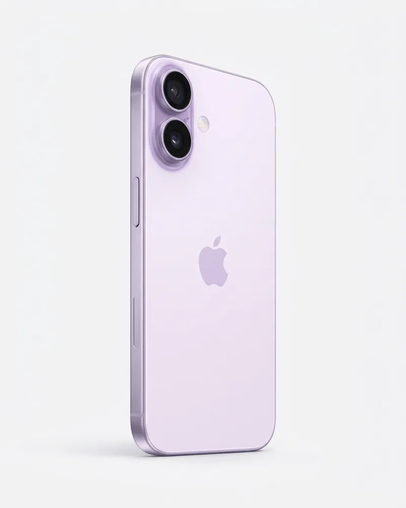 iPhone 17 na cor Lavanda, visto de trás