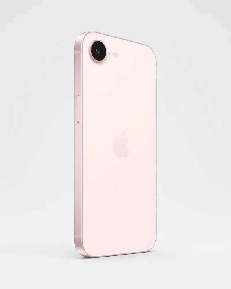 iPhone 17e na cor Rosa-pálido, visto de trás